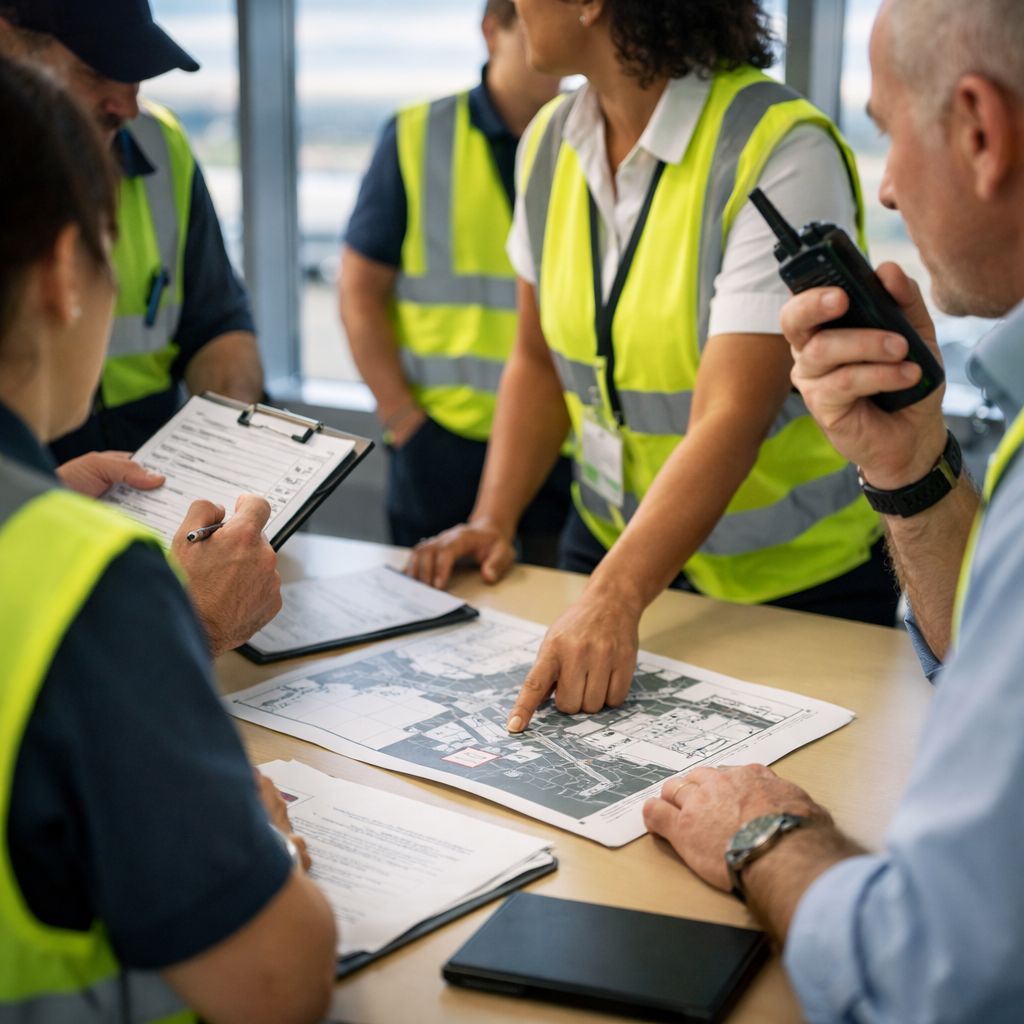 Coordination d'équipe lors d'une session de formation à la gestion de crise EuroAirport